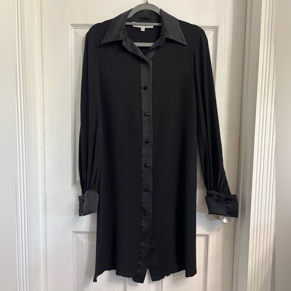 Carolina Herrera New York Elegant Silk Black Button-Up Shirt Dress Size 4